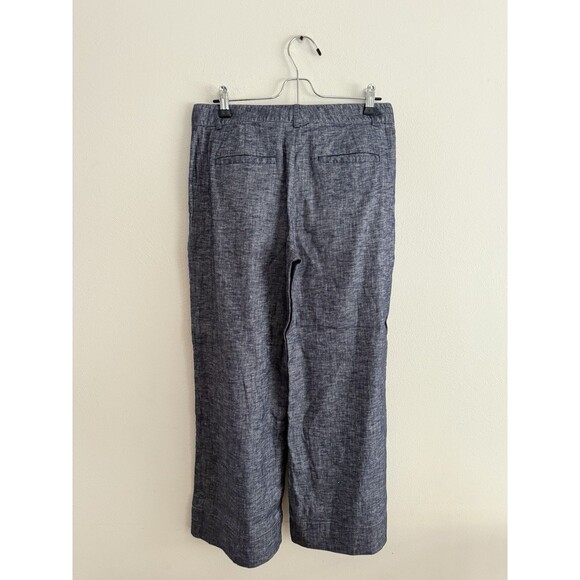 Theory Livedale Wide Leg Crop Pants Women Size 4 Blue Tierra Wash Linen Blend - Picture 2 of 11